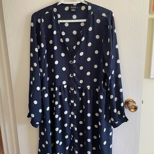 Evans Navy Polka Dot Button-Up blouse
